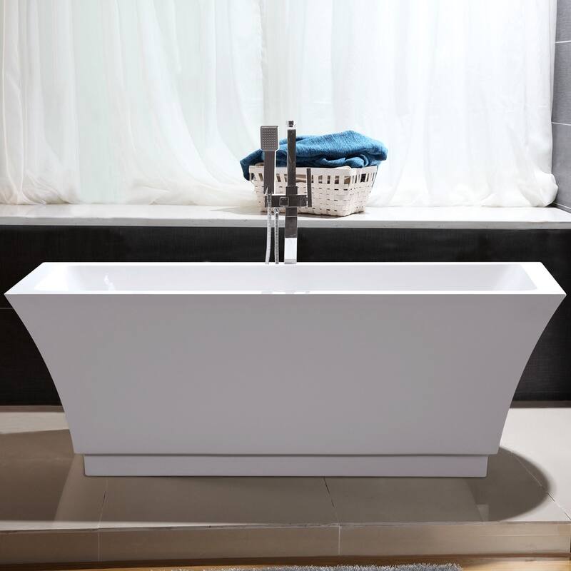 Vanity Art 59" Freestanding Acrylic Soaking Bathtub with Slotted Overflow & Pop-up Drain