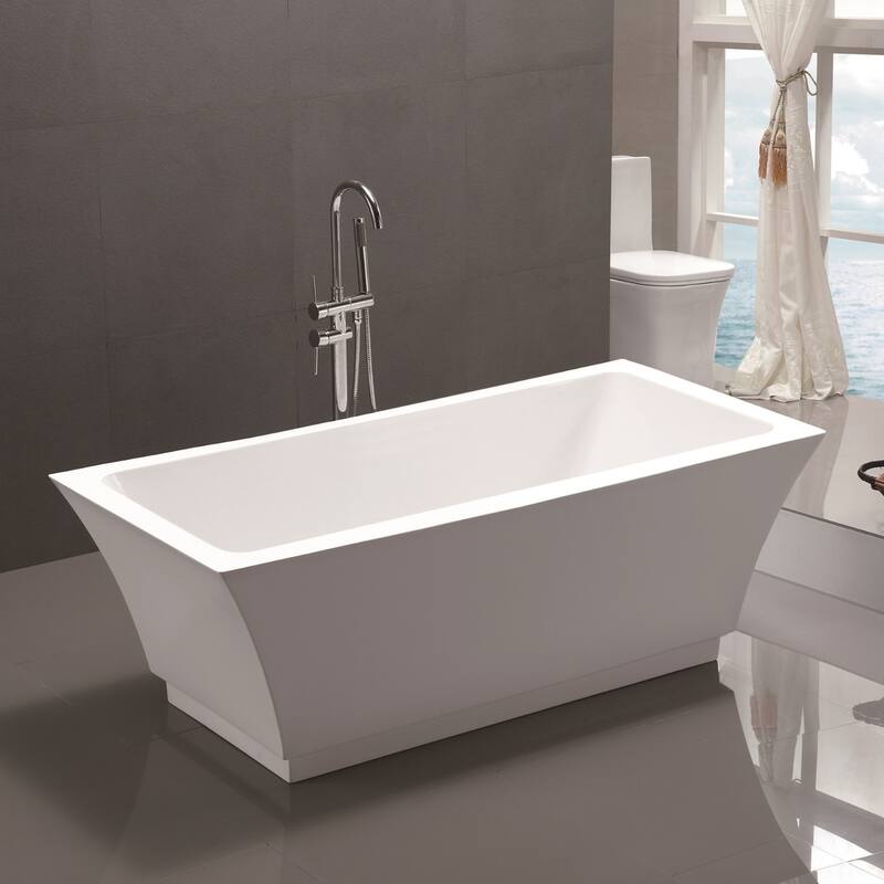 Vanity Art 59" Freestanding Acrylic Soaking Bathtub with Slotted Overflow & Pop-up Drain