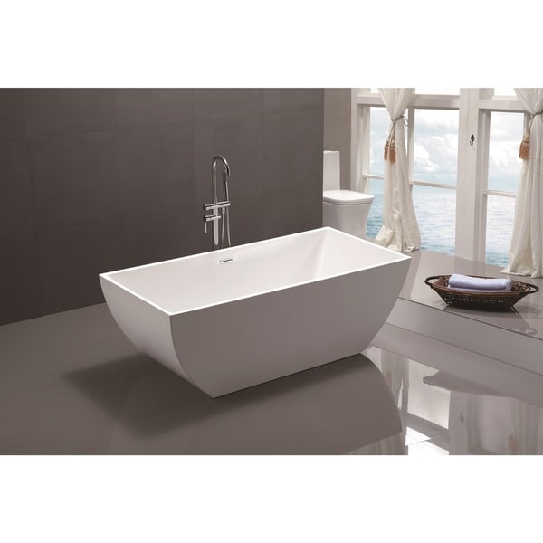 Vanity Art 59" Freestanding Acrylic Bathtub Modern Stand Alone Soaking Tub with Chrome Finish Slotted Overflow & Pop-up Drain