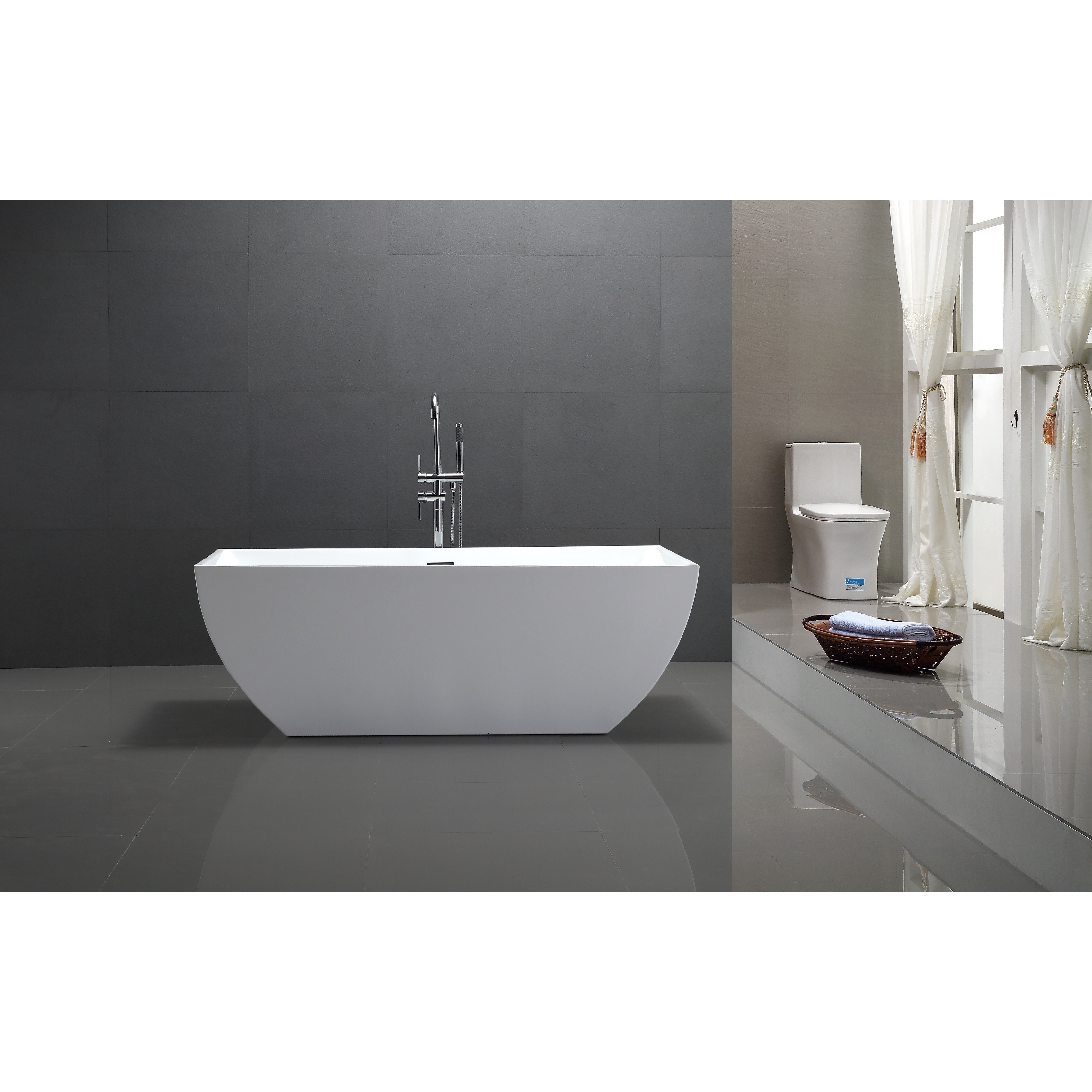 Vanity Art 59 Inch Freestanding White Acrylic Soaking Bathtub - Tcrusy