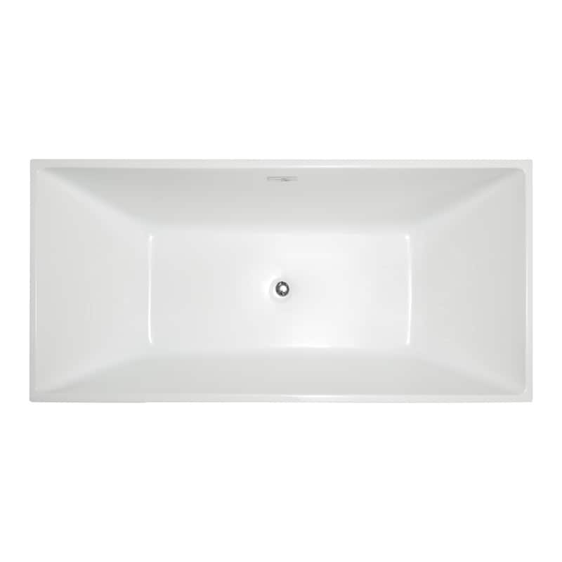 Vanity Art 59 x 30 Inch Freestanding Acrylic Soaking Bathtub with Slotted Overflow & Pop-up Drain