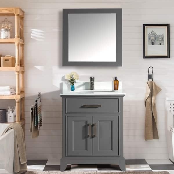 Vanity Art 30 Inch Single Sink Bathroom Vanity Set White Phoenix Stone Top 1 Drawer 1 Shelf Undermount Sink With Free Mirror Overstock 12364440