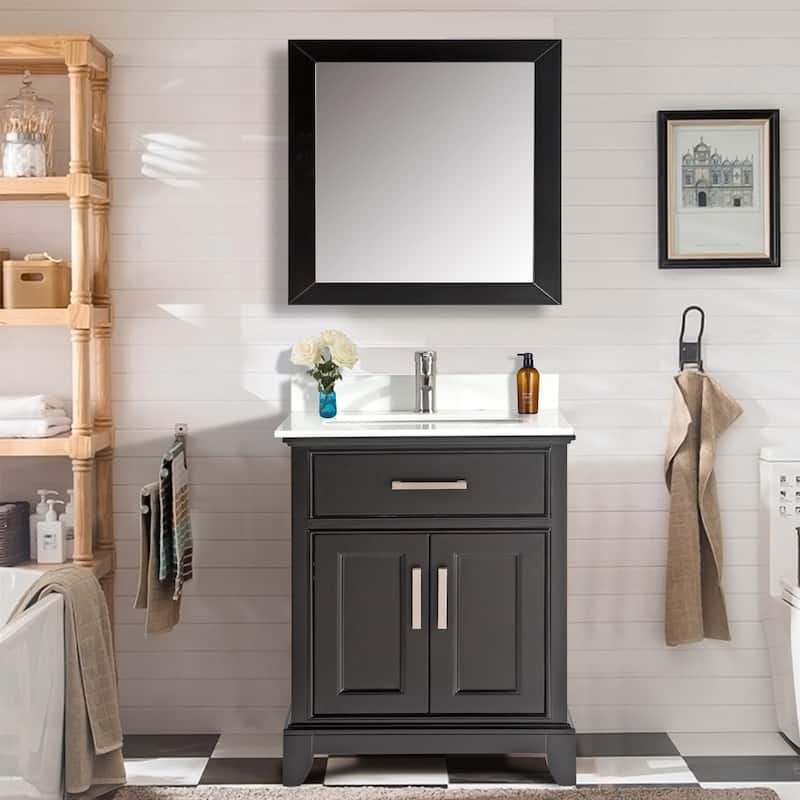 Vanity Art 30" Single Sink Bathroom Vanity Set with Engineered Marble Top and Free Mirror