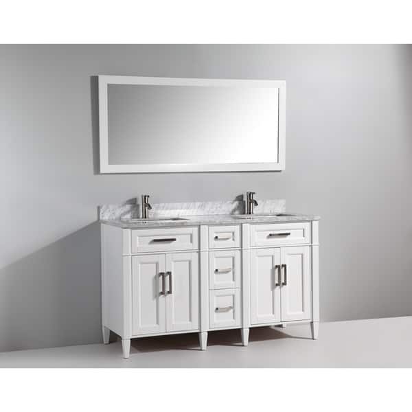 VA2060-DE Vanity Art 60 Inch Double Sink Bathroom Vanity Set Carrara Marble Stone Soft Closing Doors Undermount Rectangle Sinks with Free Mirror