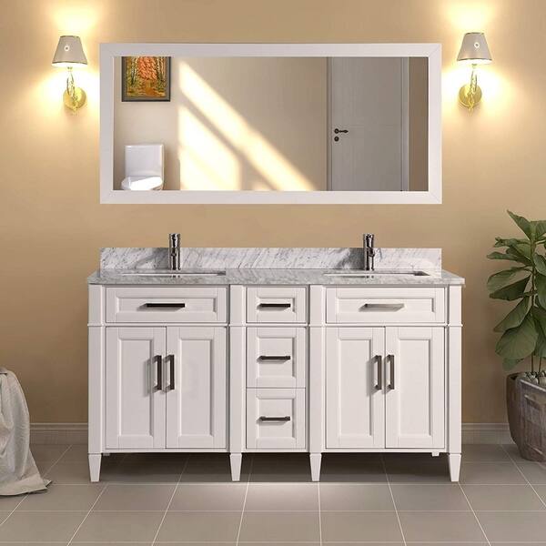 Shop Vanity Art 60 Inch Double Sink Bathroom Vanity Set Carrara Marble Stone Top Soft Closing Doors Undermount Sink With Free Mirror Overstock 12364442