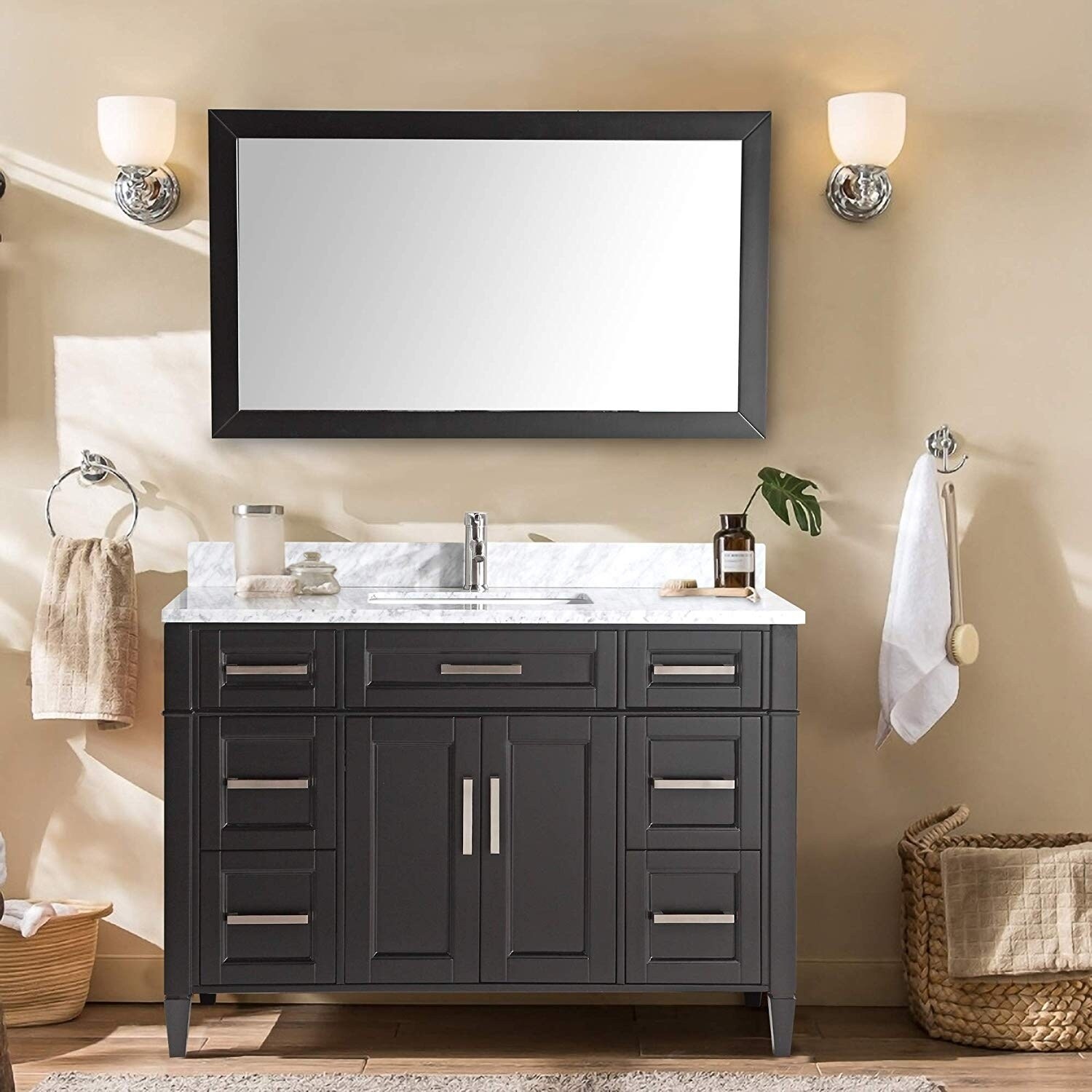 Vanity Art 60 Inch Single Sink Bathroom Vanity Set Carrara Marble Stone Top 7 Drawers 1 Shelf Undermount Sink With Free Mirror Overstock