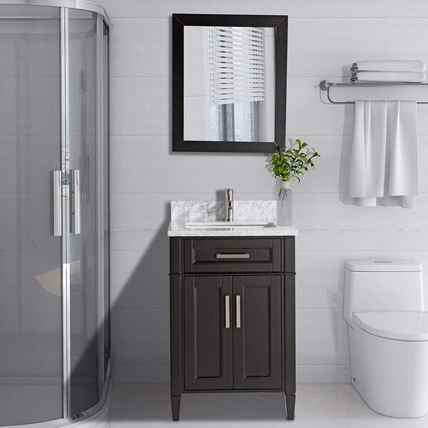 Vanity Art 24-Inch Single Sink Bathroom Vanity Set Carrara Marble Stone Top 1 Drawer 1 Shelf Undermount Sink with Free Mirror