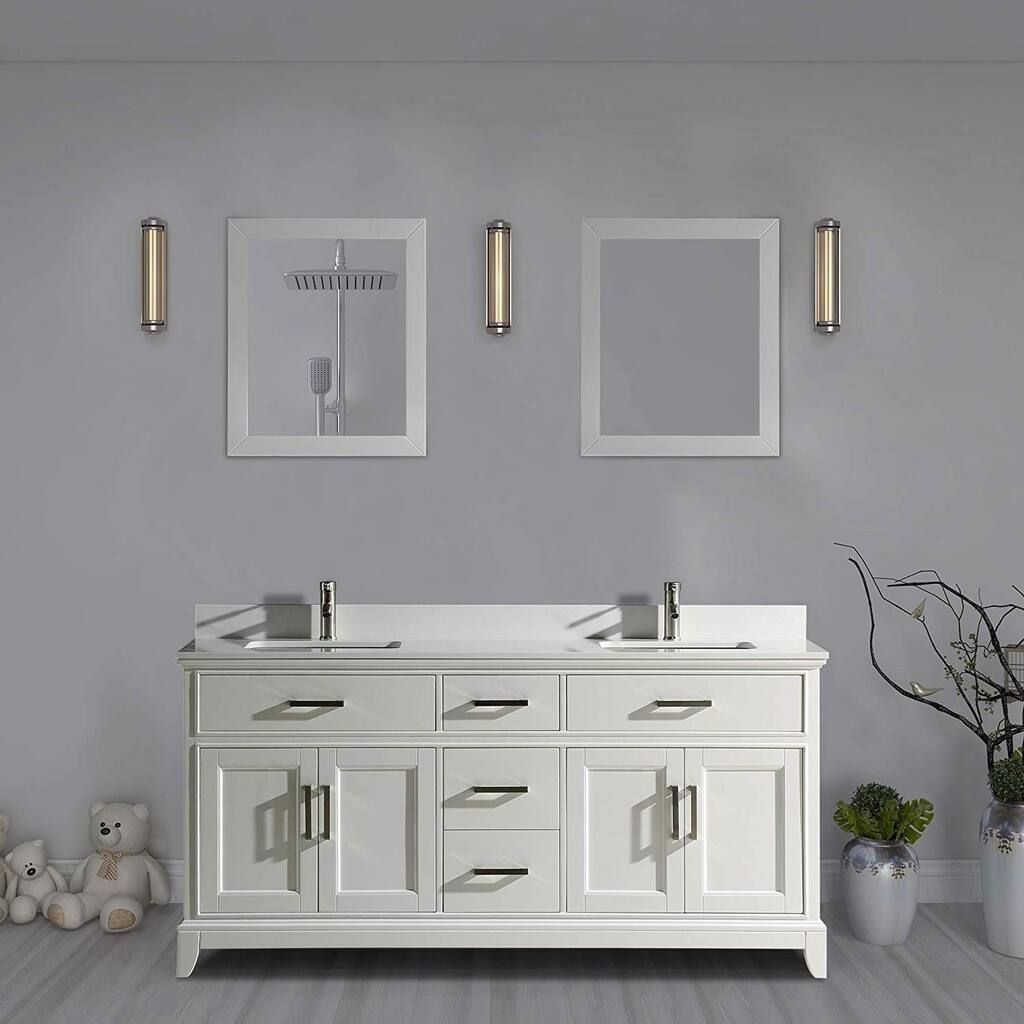 Vanity Art 72" Double Sink Bathroom Vanity Set with Engineered Marble Top and Free Mirror