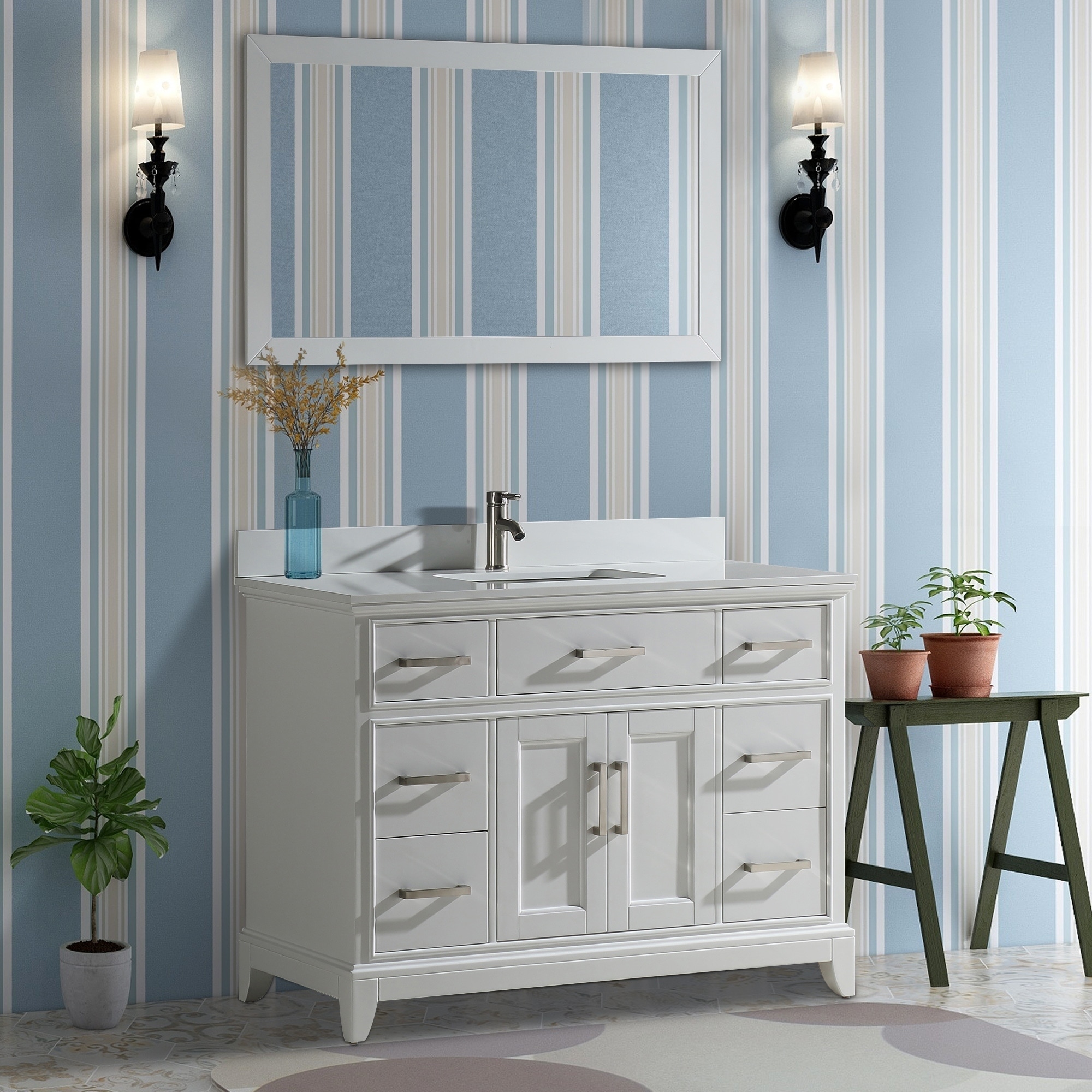 Vanity Art 48 Single Sink Bathroom Vanity Set Phoenix Stone Top 7 Drawers 1 Shelf Undermount Sink Vanity Cabinet With Mirror On Sale Overstock 12364460
