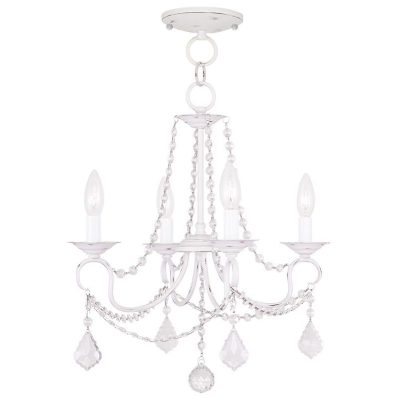 Livex Lighting Pennington 4-Light Convertible Mini Chandelier/Ceiling Mount - 18" Dia. x 19" H (Antique White - Transitional) - Chandeliers For Bedrooms by Overstock.com