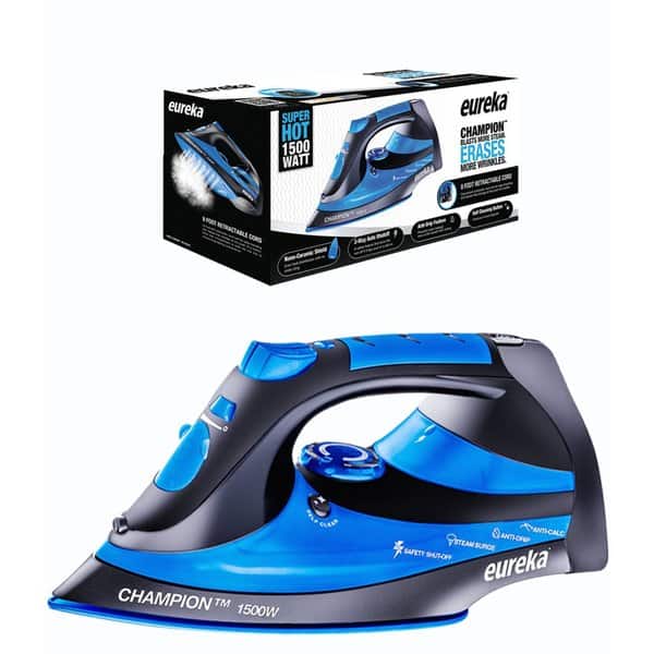 Eureka Champion Blue 1500watt Iron with 8foot Retractable Cord Bed