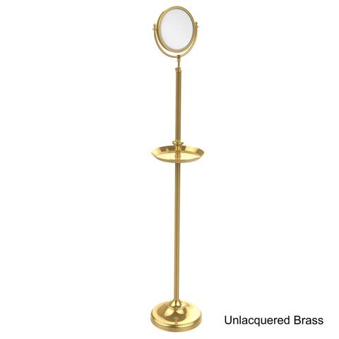 Allied Brass Floor-standing Make-up Mirror with 8-inch Diameter, 2X Magnification, and Shaving Tray