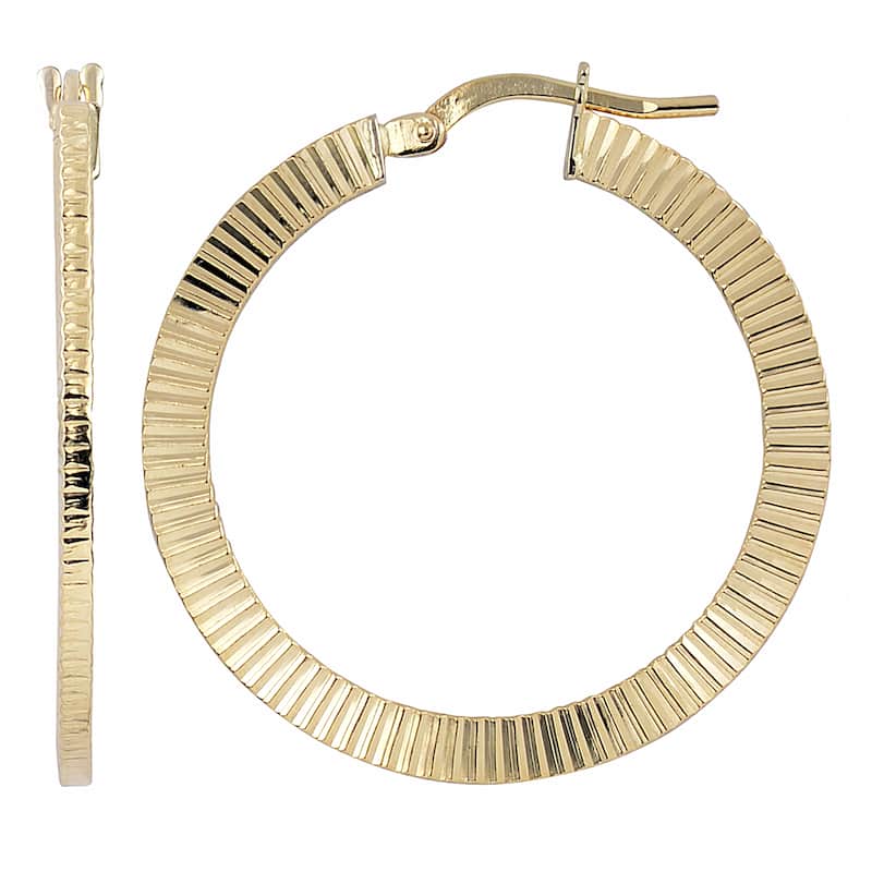 Fremada Italian 14k Yellow Gold Textured Round Hoop Earrings