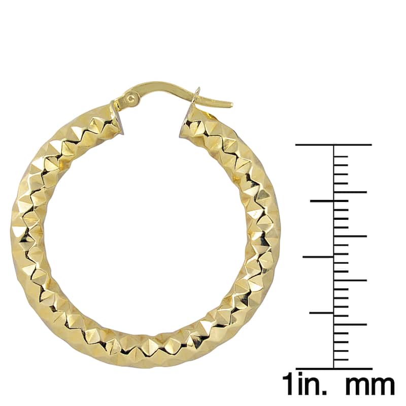 Fremada Italian 14k Yellow Gold 4x25-mm Diamond-cut Bold Hoop Earrings