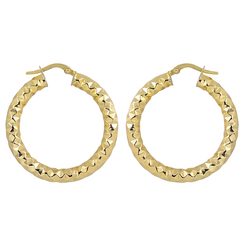 Fremada Italian 14k Yellow Gold 4x25-mm Diamond-cut Bold Hoop Earrings