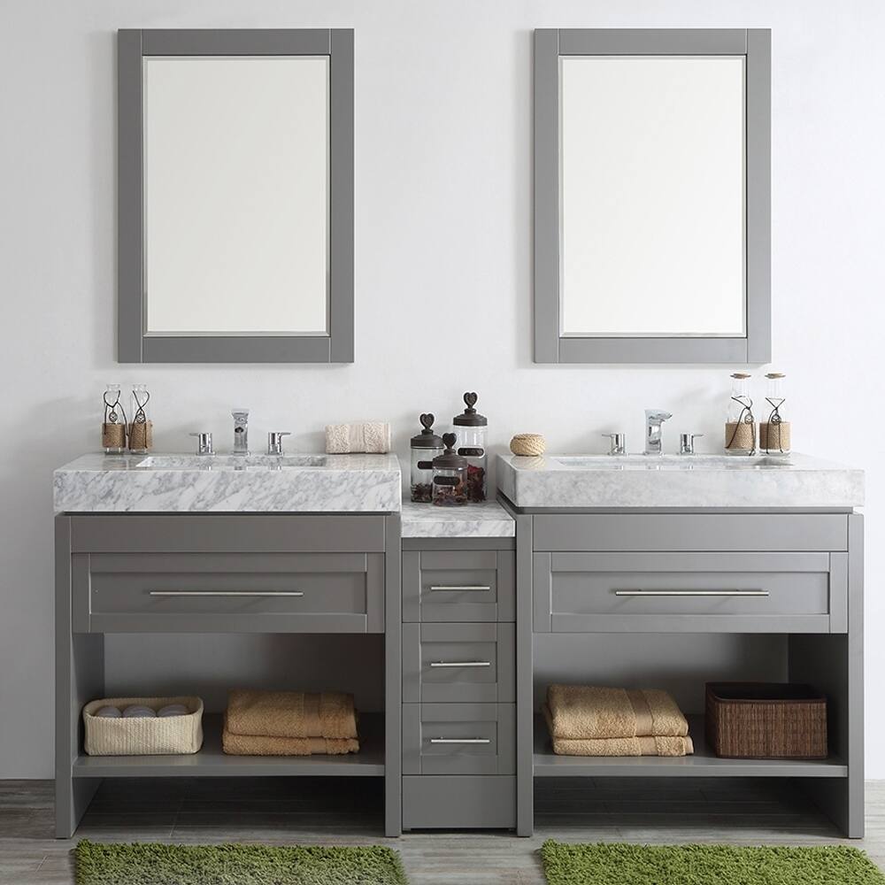 Bolzana Grey 84-inch Double Vanity with Carrara White Marble Top and Mirrors - 84 inch