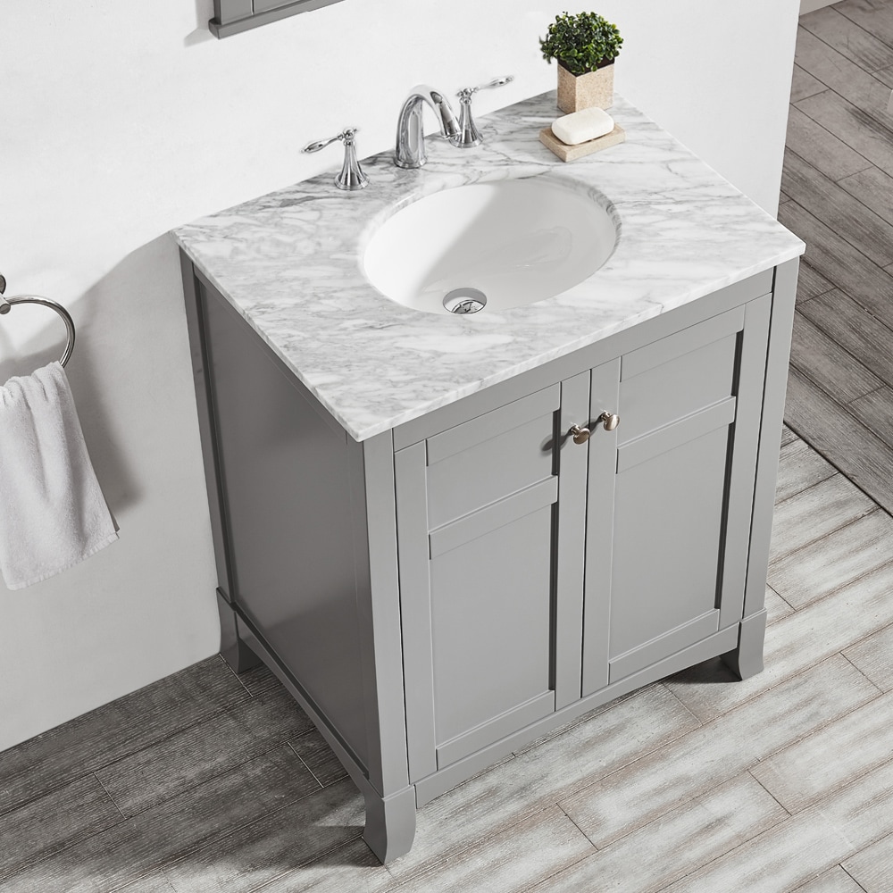 Arezzo 30 inch Grey White Marble Single Vanity Sink with Mirror