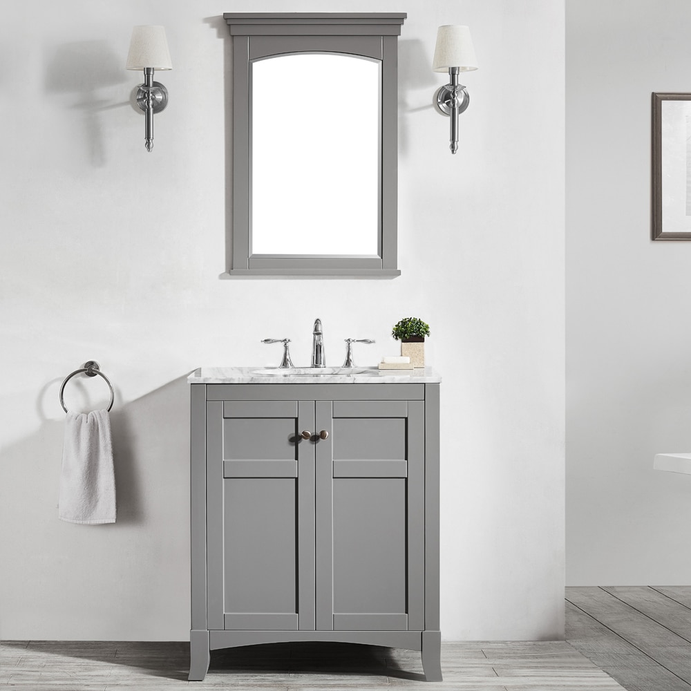 Arezzo 30 inch Grey White Marble Single Vanity Sink with Mirror 30 inch