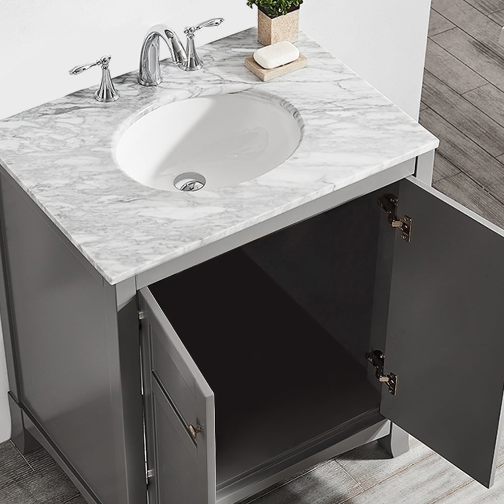 Arezzo 30 inch Grey White Marble Single Vanity Sink with Mirror 30 inch