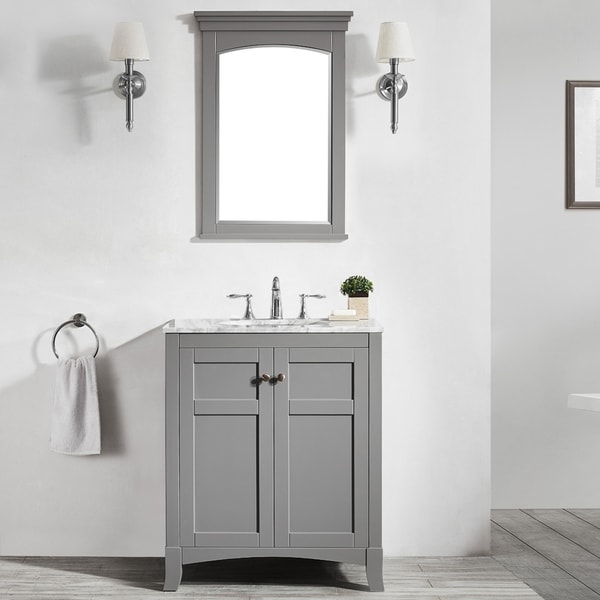 Arezzo 30-inch Grey/White Marble Single Vanity Sink with Mirror
