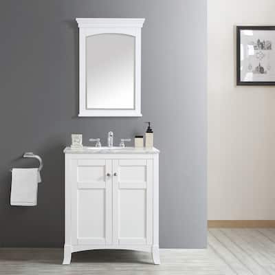 Arezzo White 30-inch Single Vanity with White Carrara Marble Top and Mirror - 30 inch