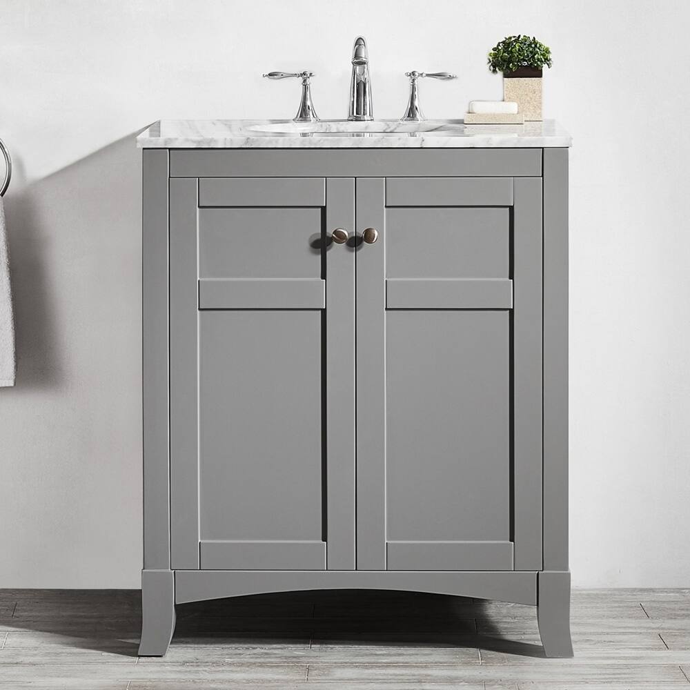 Arezzo 30-inch Single Vanity in Grey with Carrara White Marble Top without Mirror - 30 inch