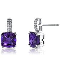 Oravo 14k White Gold Ribbon Design Cushion Cut Gemstone Oravo 14k White Gold Cushion Checkerboard Cut Gemstone Earrings