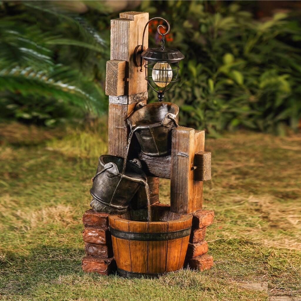 Jeco Barrel Water Fountain with Solar Light