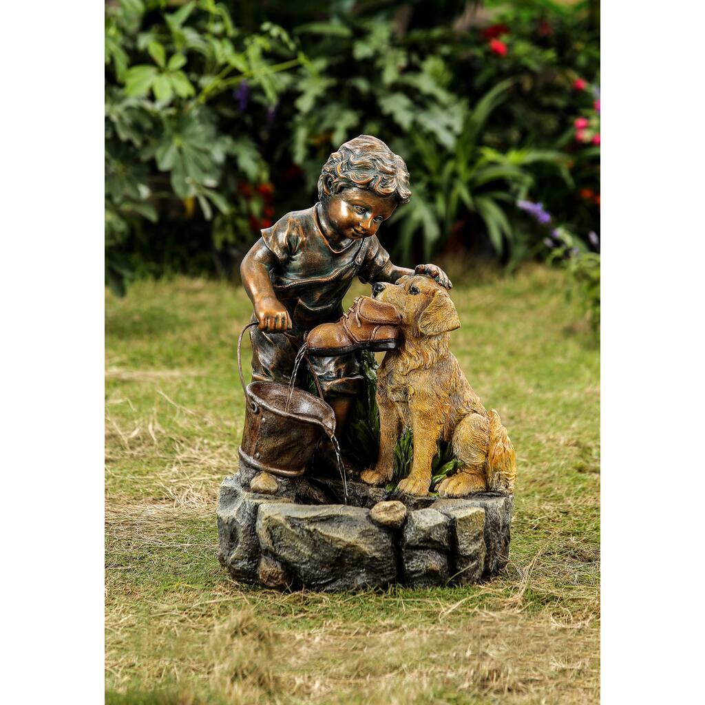 Jeco 'Boy Plays with Dog' Polyresin/Fiberglass Water Fountain