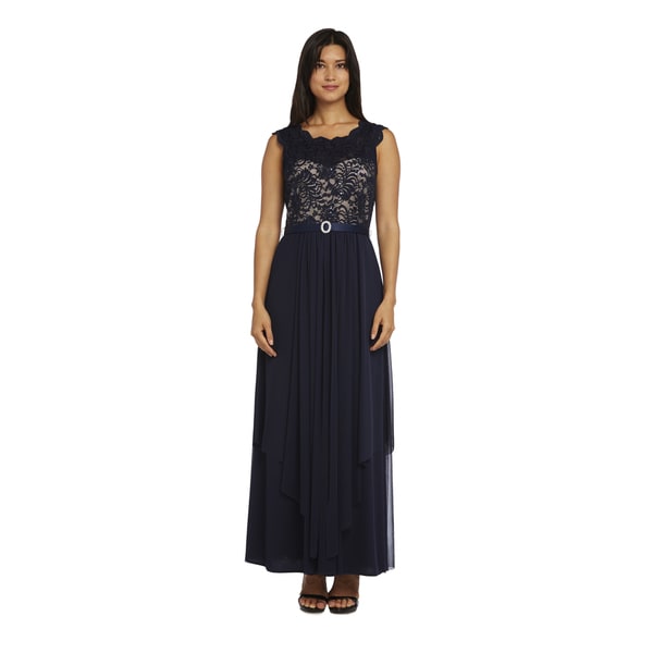 r&m richards long lace evening gown