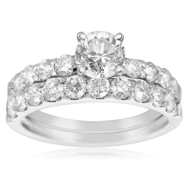Shop 14k White Gold 2ct. Diamond Engagement Ring and Wedding Band Set ...
