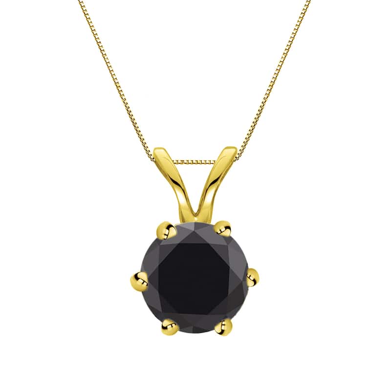Auriya 14k Gold 1ctw Solitaire Black Diamond Necklace 6-Prong