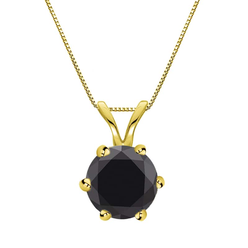 Auriya 14k Gold 1 1/2ctw Solitaire Black Diamond Necklace 6-Prong