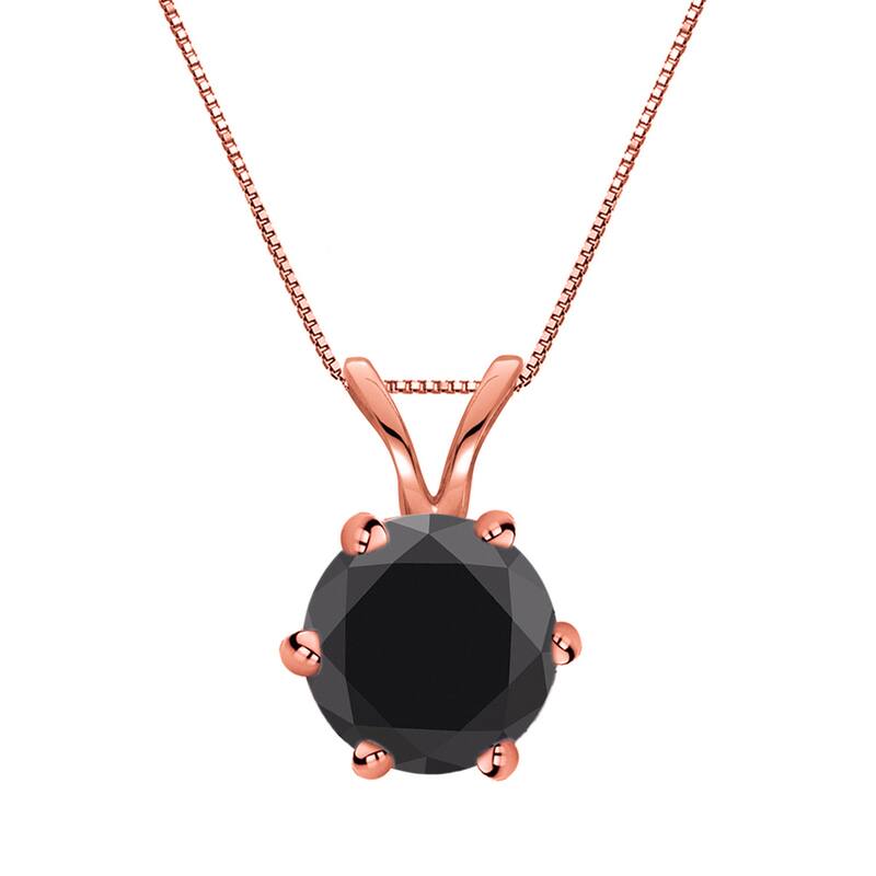 Auriya 14k Gold 1 1/2ctw Solitaire Black Diamond Necklace 6-Prong