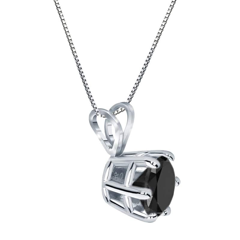 Auriya 14k Gold 1 1/2ctw Solitaire Black Diamond Necklace 6-Prong