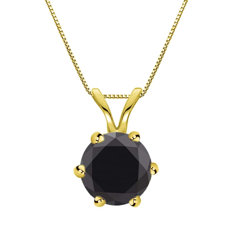 Auriya 14k Gold 2ctw Solitaire Black Diamond Necklace 6-Prong