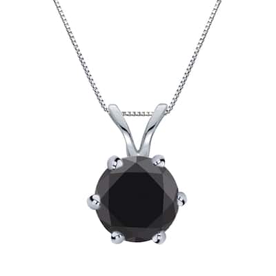 Auriya 14k Gold 2ctw Solitaire Black Diamond Necklace 6-Prong