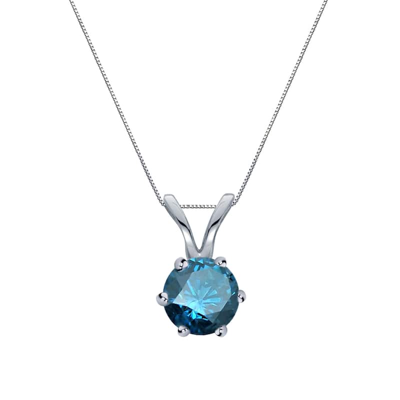 Auriya 14k Gold 1/4ctw Round Solitaire Blue Diamond Necklace 6-Prong (SI2-SI3)