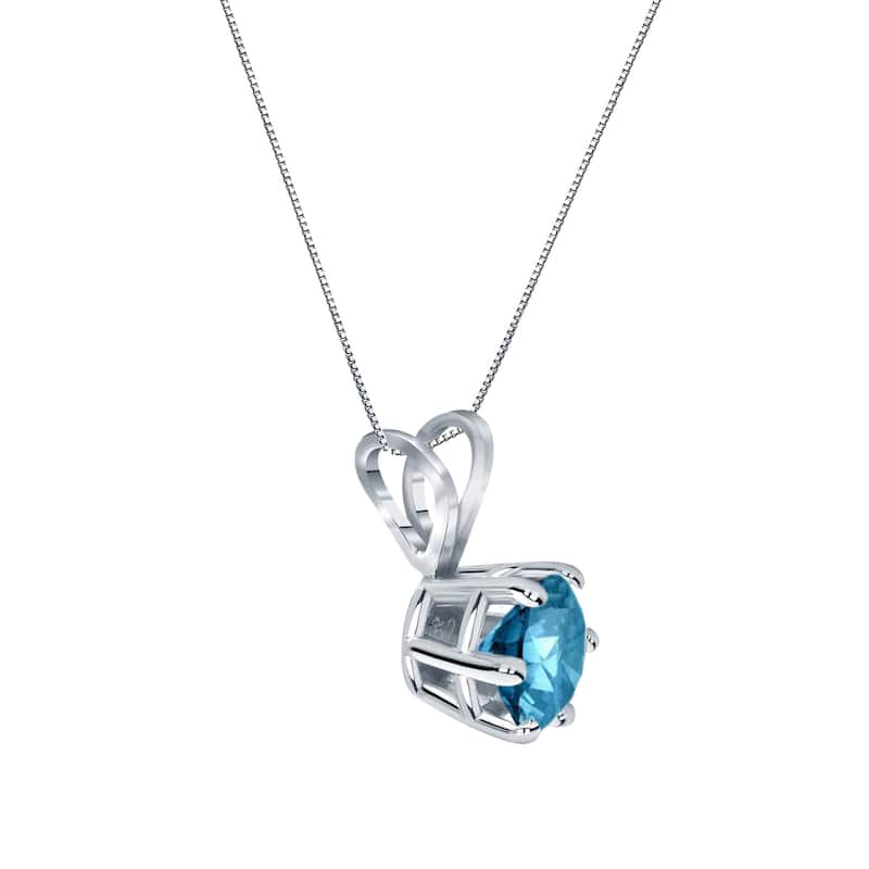 Auriya 14k Gold 1/4ctw Round Solitaire Blue Diamond Necklace 6-Prong (SI2-SI3)