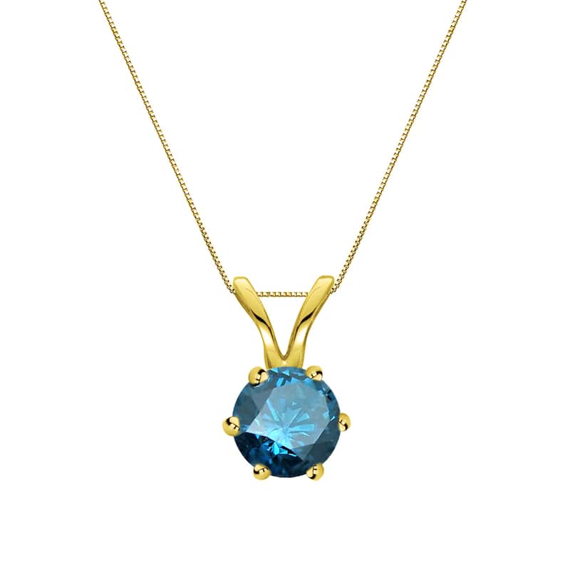 Auriya 14k Gold 1/4ctw Round Solitaire Blue Diamond Necklace 6-Prong (SI2-SI3)