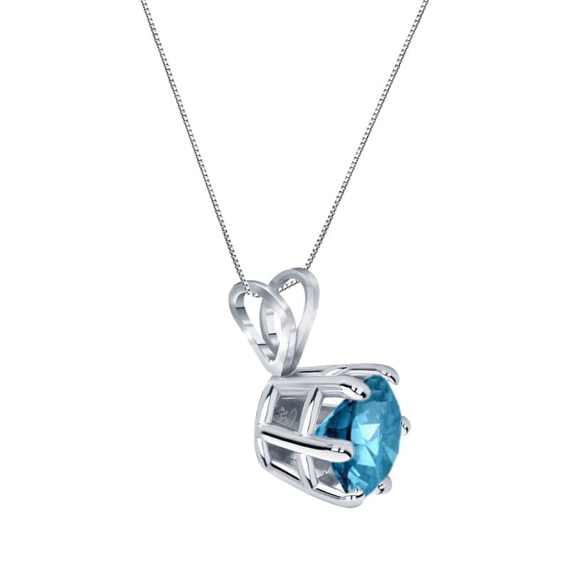 Auriya 14k Gold 3/4ctw Round Solitaire Blue Diamond Necklace 6-Prong (SI2-SI3)