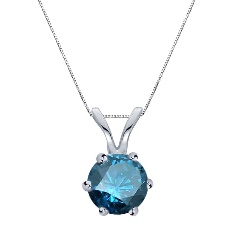 Auriya 14k Gold 3/4ctw Round Solitaire Blue Diamond Necklace 6-Prong (SI2-SI3)