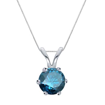 Auriya 14k Gold 3/4ctw Round Solitaire Blue Diamond Necklace 6-Prong (SI2-SI3)
