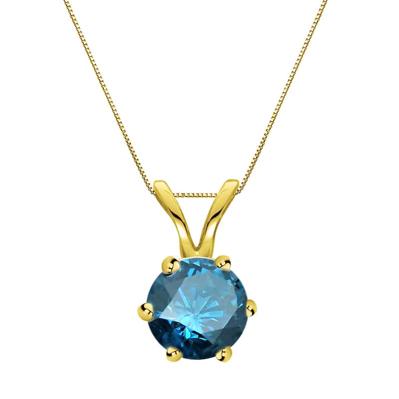 Auriya 14k Gold 3/4ctw Round Solitaire Blue Diamond Necklace 6-Prong (SI2-SI3)