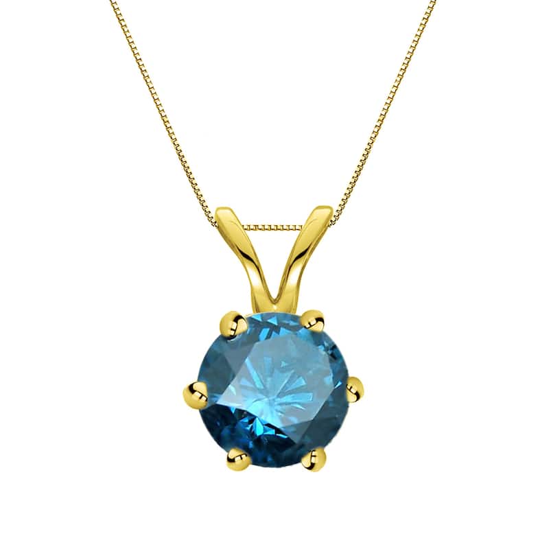 Auriya 14k Gold 1ctw Round Solitaire Blue Diamond Necklace 6-Prong (SI2-SI3)