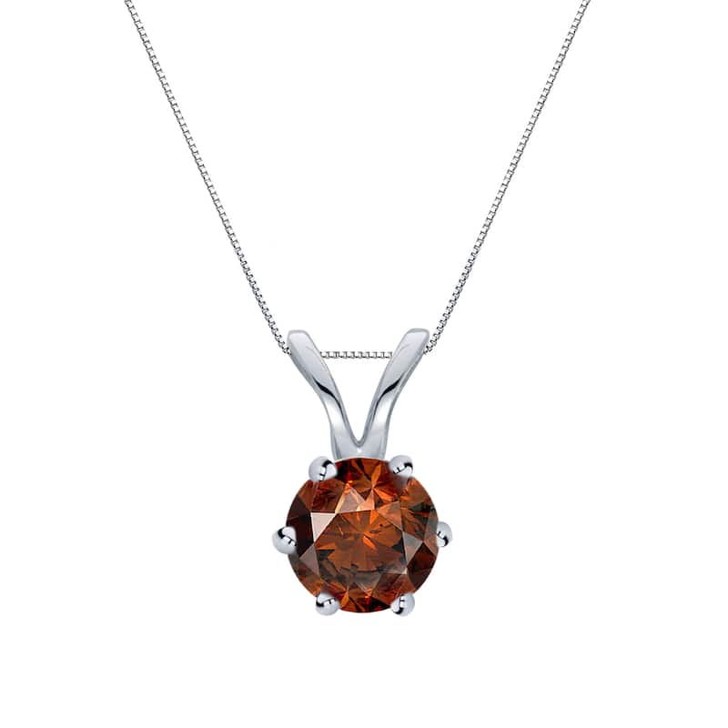 Auriya 1/3ctw Solitaire Brown Diamond Necklace 14k Gold 6-Prong (SI1-SI2) - White