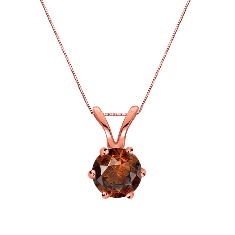 Auriya 1/3ctw Solitaire Brown Diamond Necklace 14k Gold 6-Prong (SI1-SI2) - Rose