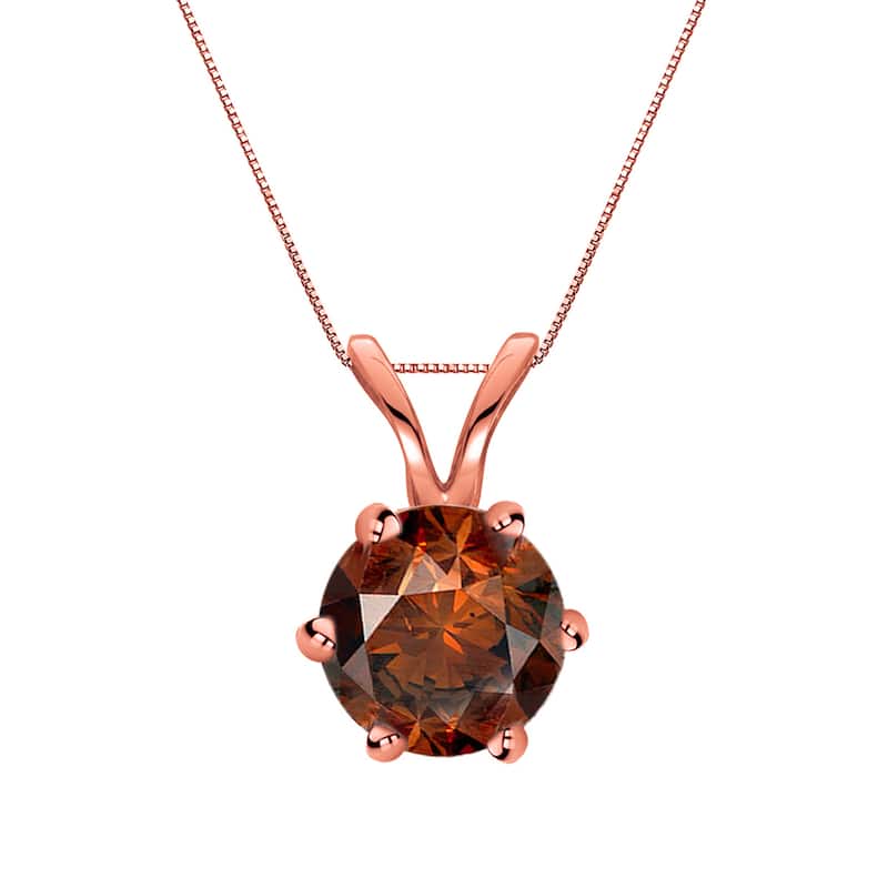 Auriya 1ctw Solitaire Brown Diamond Necklace 14k Gold 6-Prong (SI1-SI2)