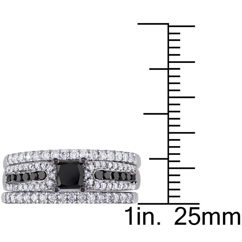 Miadora Black Rhodium Plated Sterling Silver 1 1/6ct TDW Princess-cut Black and White Diamond Bridal