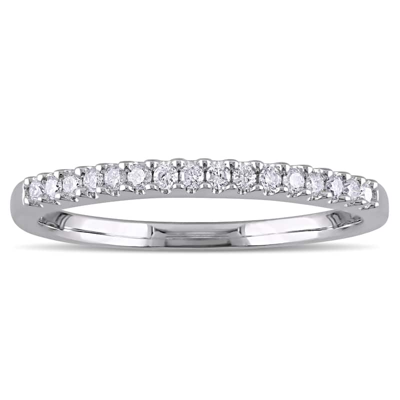 Miadora Sterling Silver 1/6ct TDW Diamond Semi Eternity Wedding Band - White - 4